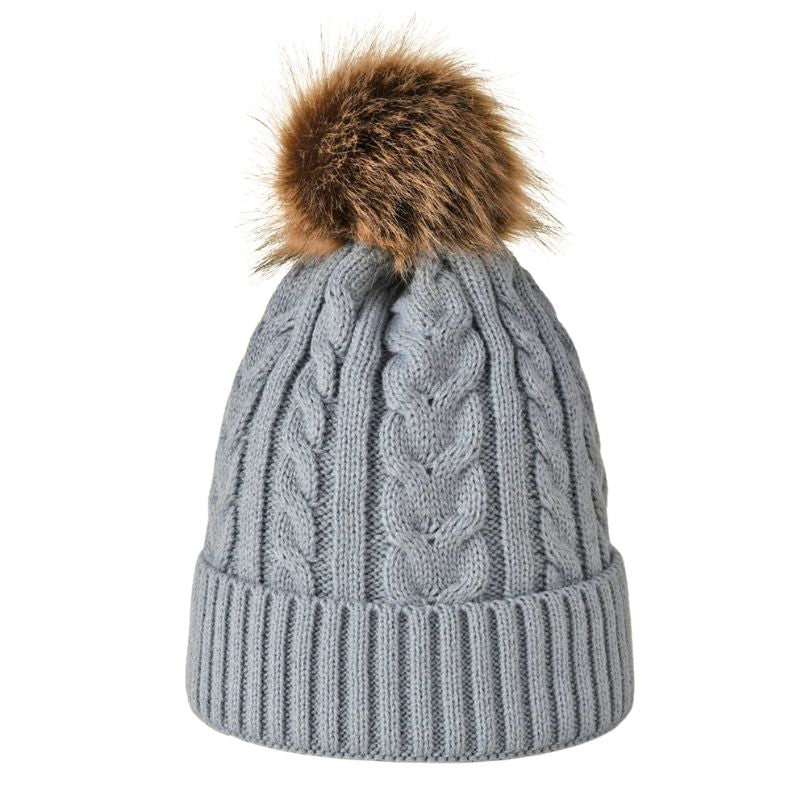Bonnet à Pompon Fourrure Femme - Gris / Unique