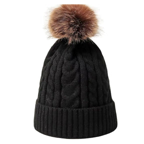 Bonnet à Pompon Fourrure Femme - Noir / Unique