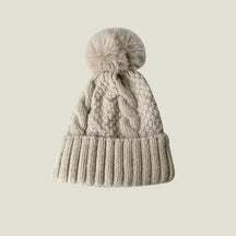 Bonnet à pompon tricot - Beige / Unique