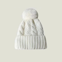 Bonnet à pompon tricot - Blanc / Unique
