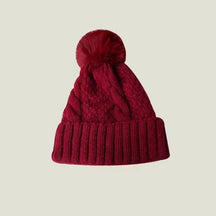 Bonnet à pompon tricot - Rouge / Unique