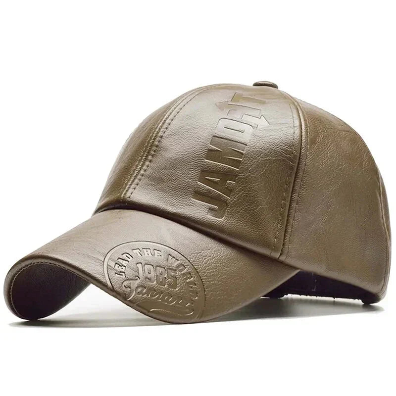 Casquette Brodée En Cuir Léger - Marron / Unique